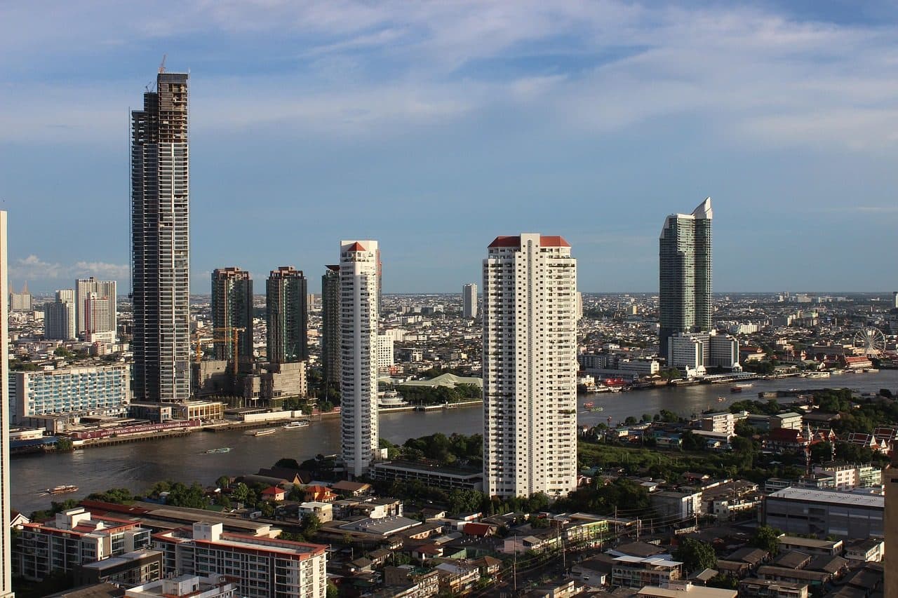 High-rise towers along the bank of the Chao Phraya River